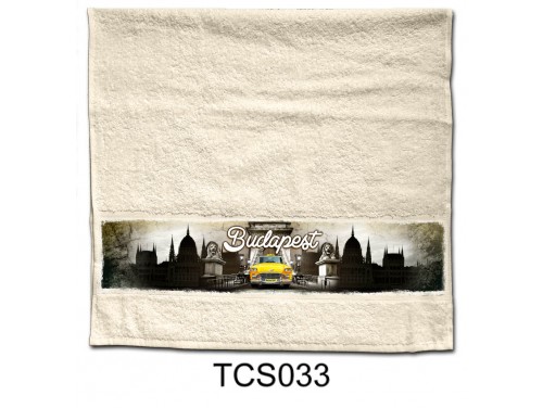 (TCS033) Törölköző 90 cm x 48 cm - Sárga Taxi - Budapestes Ajándéktárgyak